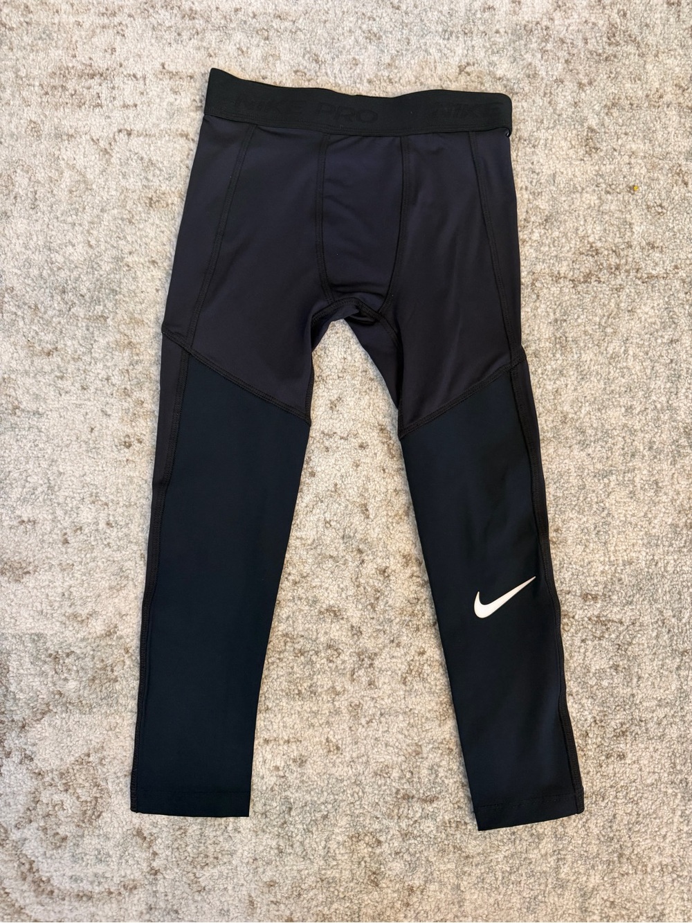 Nike Kids Pro Dri-FIT 3/4 Black Performance Leggings with White Swoosh